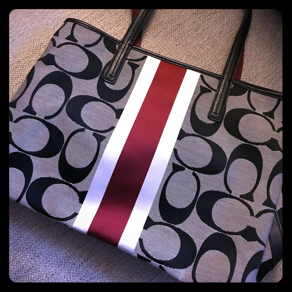 Authentic Crimson Stripe Coach Tote